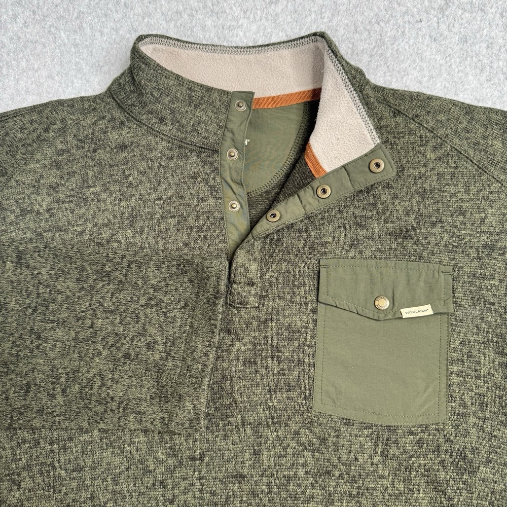 Woolrich Mens 1/4 Snap Pullover Sweater Size XL Army/Olive Chest Pocket EUC